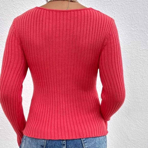 classy ribbed knit wrap cross sweater - Picture 3 of 6